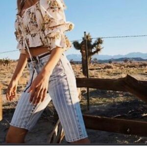 NWT High Rise Boyfriend Knee Length Jean Shorts Striped